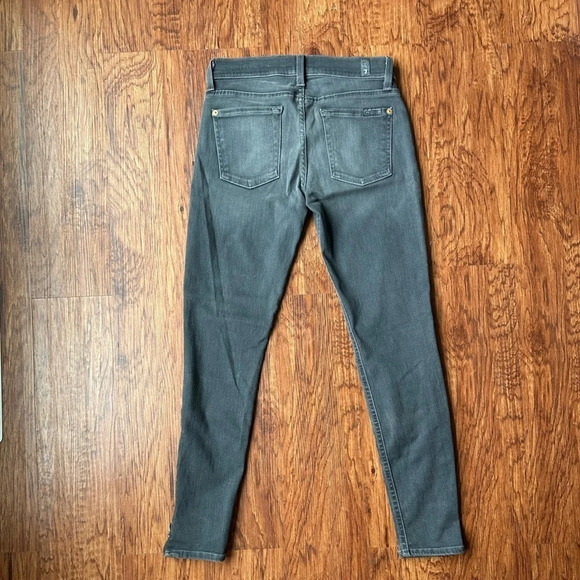 7 For All Mankind The Skinny Black Gray Distressed Jeans Side Zipper Leg Size 25 - Picture 2 of 8